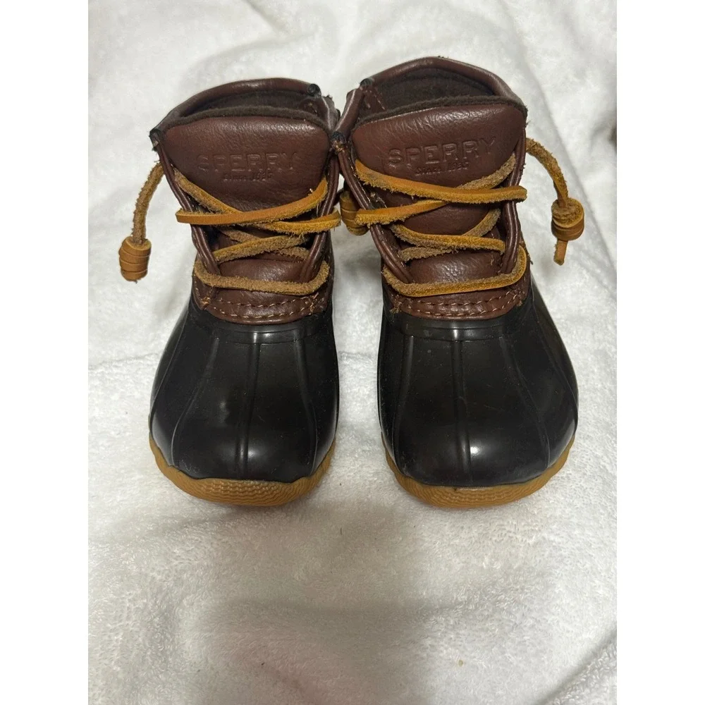 Sperry Saltwater Duck Boots Toddler Size 6M Brown Black Waterproof CG55362A